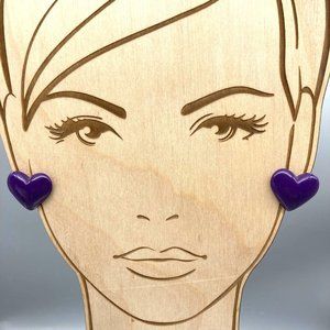 Vintage Purple Heart Earrings, Retro Lucite Studs